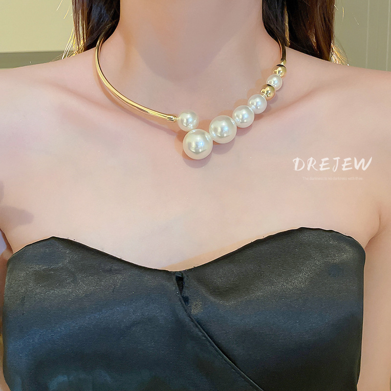 DREJEW สร้อยคอแฟชั่น จี้ไข่มุก ทรงเรขาคณิต สไตล์ฝรั่งเศส