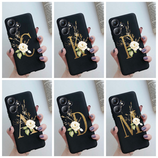 เคสโทรศัพท์มือถือ ซิลิโคนนิ่ม ลายตัวอักษร ดอกไม้ สีดํา สําหรับ Infinix Hot 30 Play Infinix Hot 30 Hot30 Play