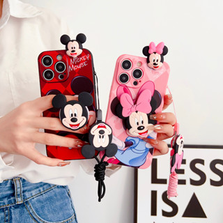 เคสโทรศัพท์มือถือ แบบนิ่ม ลายการ์ตูนมิกกี้ มินนี่ เมาส์ มีสายคล้อง สําหรับ iPhone 14 13 12 11 Pro Max 6 6s 7 8 Plus SE 2020 X XR Xs Max