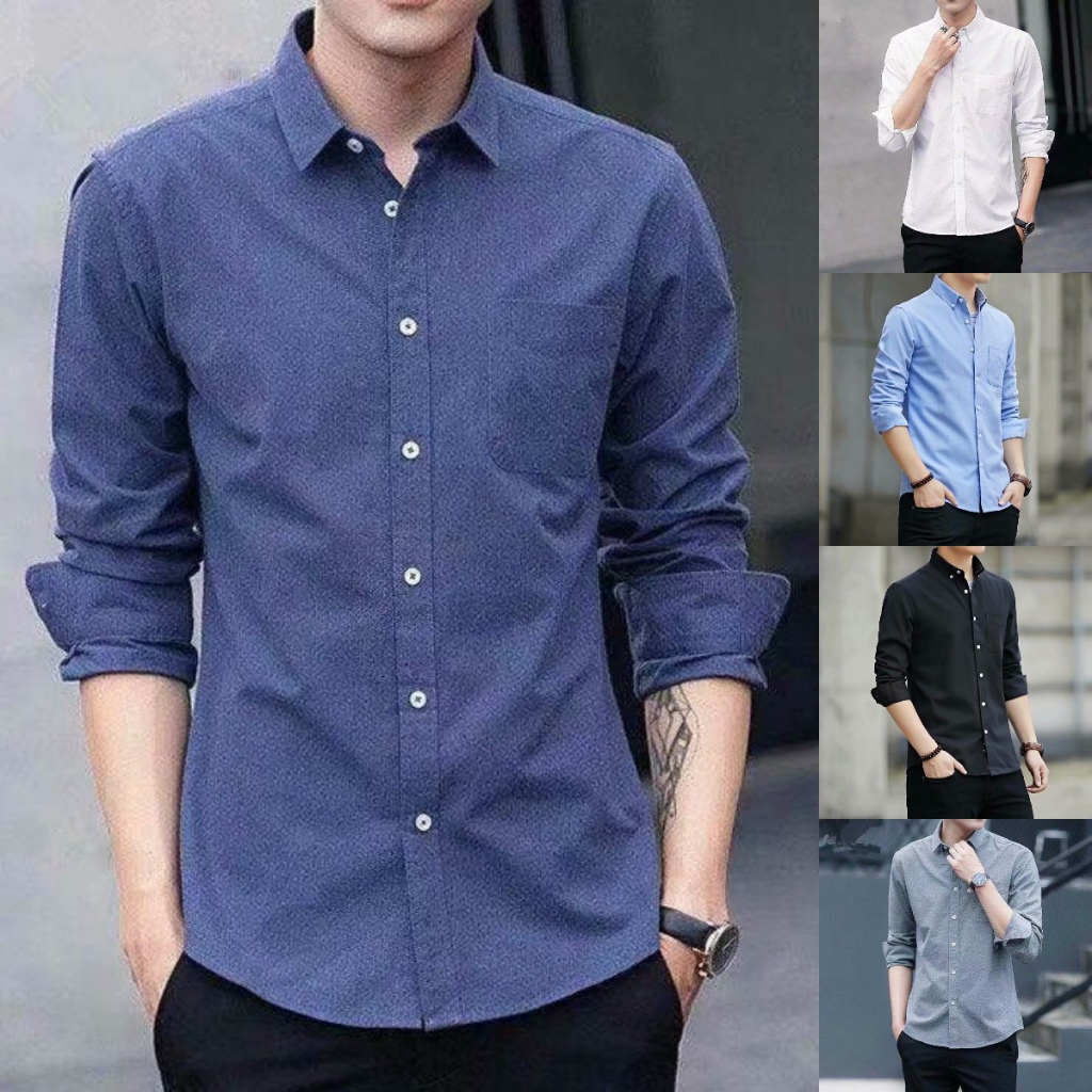 COD M-5XL เสื้อเชิ้ตผู้ชายหลวมเทรนด์เกาหลีเสื้อเชิ้ตแขนยาวผู้ชาย