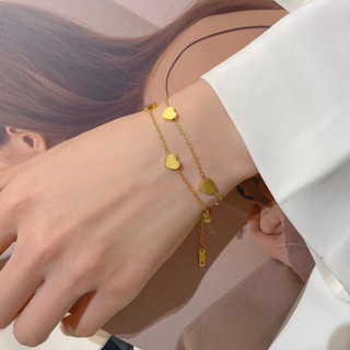 สร้อยข้อมือสแตนเลส เกรด 18K จี้รูปหัวใจน้อย มีสองชั้น