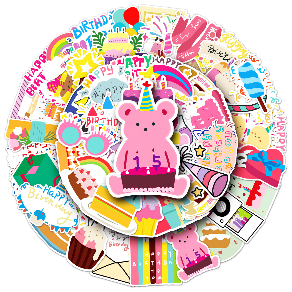 50 ชิ้นตลกสุขสันต์วันเกิดสติกเกอร์กันน้ํา DIY สําหรับโทรศัพท์แล็ปท็อปรถสติกเกอร์ Creative Home Decal