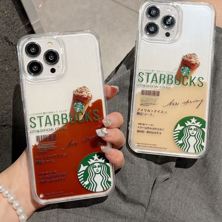 เคสโทรศัพท์มือถือ tpu กันกระแทก ลาย Starbucks มีทรายไหล สําหรับ iPhone x xr xsmax 11 12 13 14 mini plus pro promax