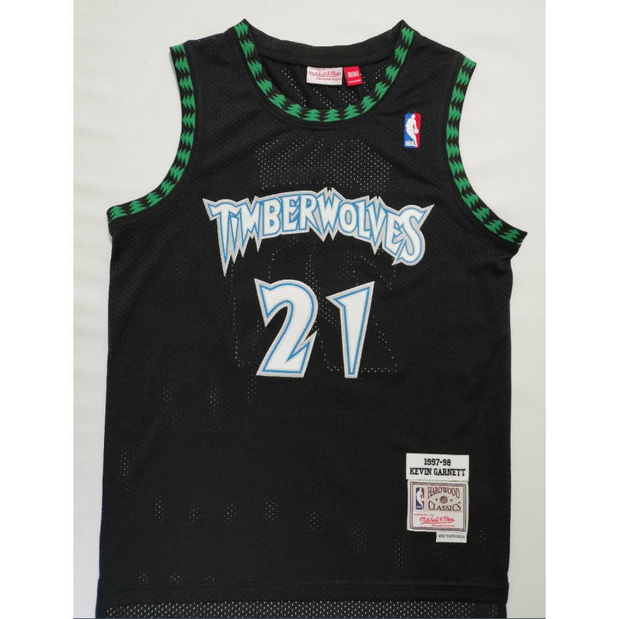 ผู ้ ชาย NBA ใหม ่ Minnesota Timberwolves #21 Kevin Garnett เสื ้ อบาสเก ็ ตบอลปักย ้ อนยุค สีดํา