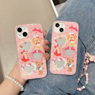 เคสโทรศัพท์มือถือ PC แข็ง ลายการ์ตูนหมีน่ารัก พร้อมสายโซ่คล้อง สีชมพู สําหรับ iPhone 14 Pro max case 13 Pro max 12 Pro max 14 Pro 13 Pro 12 Pro 11 12 13 14 เคส