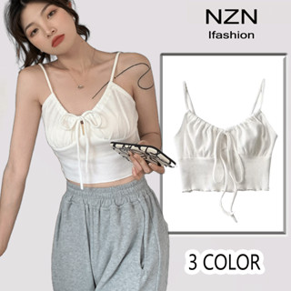 NZN เสื้อครอปท็อป คอวี เซ็กซี่ สีขาว สไตล์เกาหลี สําหรับผู้หญิง