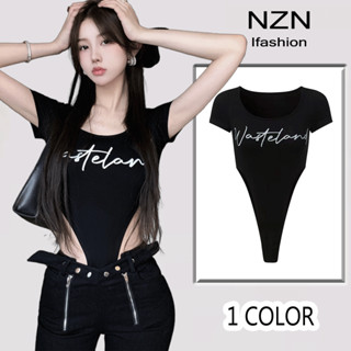 NZN เสื้อยืดแขนสั้น เอวเข้ารูป เซ็กซี่ สีดํา แฟชั่นฤดูร้อน สําหรับผู้หญิง