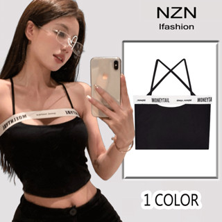 NZN เสื้อครอปท็อป สีดํา สไตล์เกาหลี สําหรับผู้หญิง