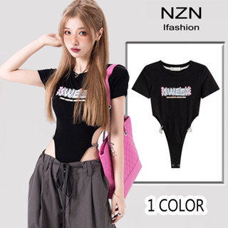 NZN เสื้อครอปท็อป แขนสั้น สีดํา เซ็กซี่ สําหรับผู้หญิง