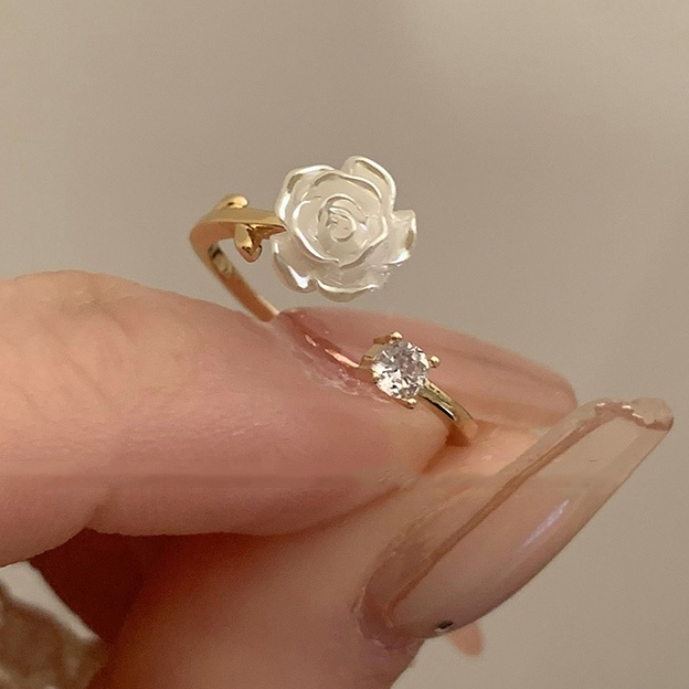 Camellia แหวนแฟชั่น ประดับพลอยเทียม ปรับขนาดได้ เรียบง่าย