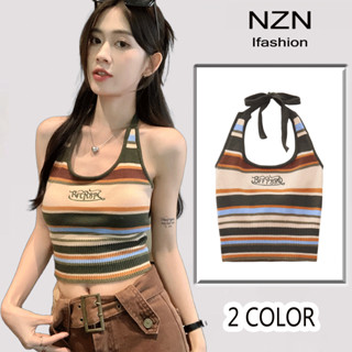 NZN เสื้อกล้ามครอป ลายทาง สไตล์อเมริกันวินเทจ