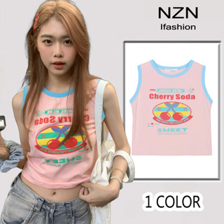 NZN เสื้อสายเดี่ยว ลายเชอร์รี่ สีชมพู เซ็กซี่ สไตล์เกาหลี สําหรับผู้หญิง