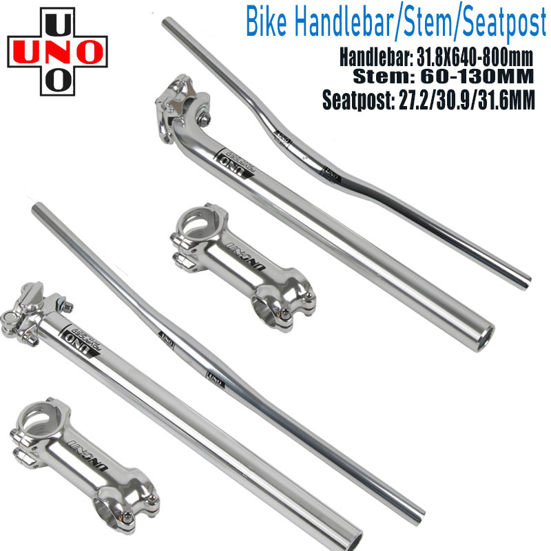 UNO ก้านแฮนด์จักรยานอลูมิเนียมอัลลอยด์สีเงินแฮนด์จักรยาน Riser และ Seatpost