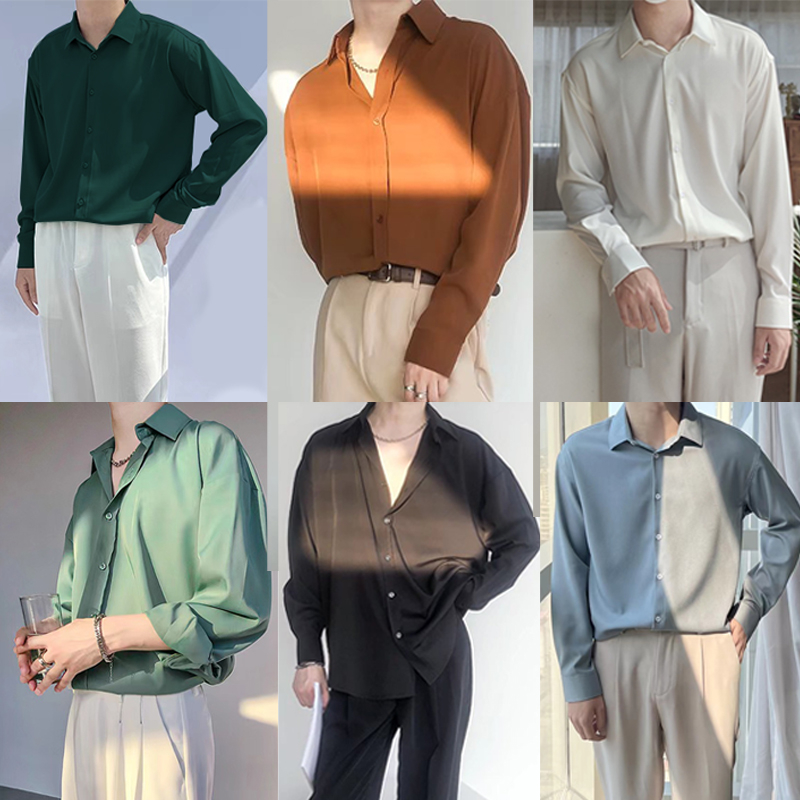 เสื้อเชิ้ตเกาหลี แขนยาว สีพื้น เสื้อเชิ้ตผู้ชาย ธุรกิจสบาย ๆ เบา ใส่สบาย เสื้อเชิ้ตสีพื้น ไม่ต้องรีด ระบายความร้อนได้ยอดเยี่ยม