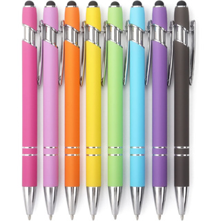 2-in-1 ปากกาลูกลื่น สไตลัส พับเก็บได้ พร้อมปลายปากกาสไตลัส ปากกาสไตลัสโลหะ สําหรับหน้าจอสัมผัส หมึกสีดํา 1.0 มม. (คละสี) 8 แพ็ค