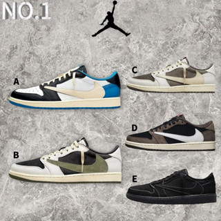 【ของแท้ 100%】 Travis Scott X Fragment X Air Jor.dan 1 Low OG SP  รองเท้าบาสเก็ตบอล สไตล์เรโทร สําหรับผู้ชาย ผู้หญิง