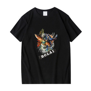 BOLAI Deer เสื้อยืดแขนสั้น ผ้าฝ้าย ทรงหลวม พิมพ์ลายกวาง ขนาดใหญ่พิเศษ สําหรับผู้ชาย และผู้หญิง รองรับ 160 กก. ไซซ์ S-6XL YH3001