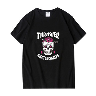 Thrasher เสื้อยืดแขนสั้น ผ้าฝ้าย ทรงหลวม สไตล์ฮิปฮอป สตรีท พลัสไซซ์ สําหรับผู้ชาย และผู้หญิง ไซซ์ S-6XL 1215H