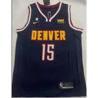 เสื้อกีฬาบาสเก็ตบอล ปักลาย NBA Denver Nuggets 15 Nikola Jokic สีน้ําเงินกรมท่า สําหรับผู้ชาย 2023