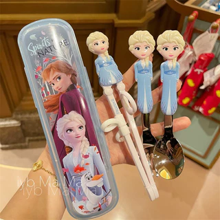 ชุดตะเกียบฝึกเด็ก Disney 3in1 ตะเกียบ ส้อม ช้อน สแตนเลส ปลอดสาร BPA พร้อมกล่องพกพา ลายการ์ตูนน่ารัก เหมาะ 1-3 ปี