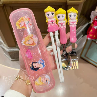 ชุดตะเกียบฝึกเด็ก Disney 3in1 ตะเกียบ ส้อม ช้อน สแตนเลส ปลอดสาร BPA พร้อมกล่องพกพา ลายการ์ตูนน่ารัก เหมาะ 1-3 ปี