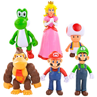 ชุดเกม Nintendo Super Mario Bros 6 ชิ้น/ชุด โมเดลฟิกเกอร์ PVC รูป Mario Luigi Yoshi Toad Peach Donkey Kong ของเล่นสําหรับเด็ก