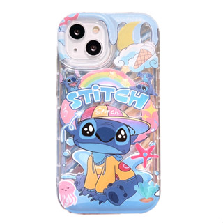 เคสโทรศัพท์มือถือ กันกระแทก ลายการ์ตูน Stitch สีเงิน สําหรับ iPhone 14Promax 14Pro 14 13Promax 13Pro 13 12 11