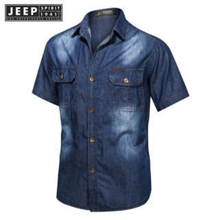 Jeep SPIRIT 1941 ESTD ใหม่ เสื้อเชิ้ตยีน แขนสั้น อินเทรนด์ และหล่อ ลําลอง สําหรับผู้ชาย