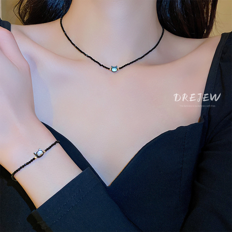 DREJEW สร้อยคอ สร้อยข้อมือ หินตาแมว ทอง 18K จี้รูปตาแมว เครื่องประดับแฟชั่น