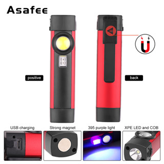 Asafee ไฟฉาย LED 18650 แบตเตอรี่ในตัว ชาร์จ USB สําหรับกลางแจ้ง