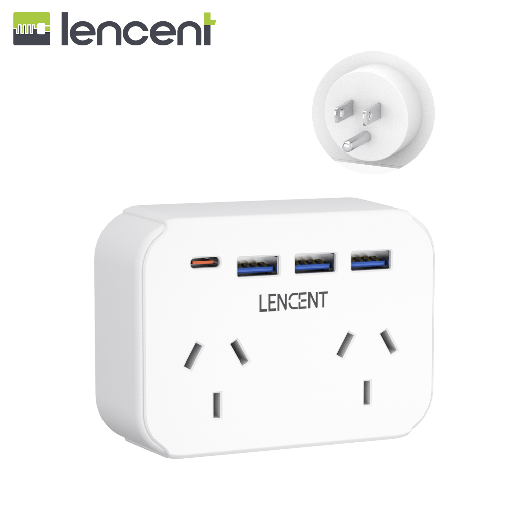 LENCENT AU/NZ to US Plug Adapter with 2 Outlets 4 USB Charger, Outlet Adapter, Grounded America Trav