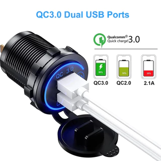 ซ็อกเก็ตชาร์จเร็ว 3.0 Dual USB กันน้ํา 12V 24V QC3.0 USB ABS พร้อมสวิตช์สัมผัส สําหรับรถยนต์