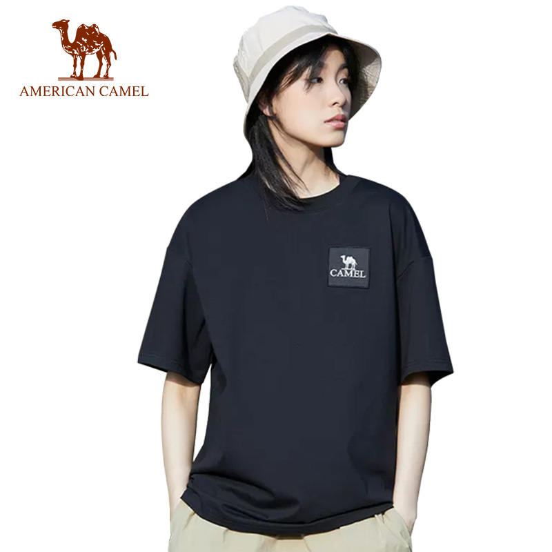 American CAMEL เสื้อยืดกีฬา แขนห้าส่วน ผ้าฝ้าย แบบแห้งเร็ว เหมาะกับฤดูร้อน สําหรับผู้ชาย และผู้หญิง
