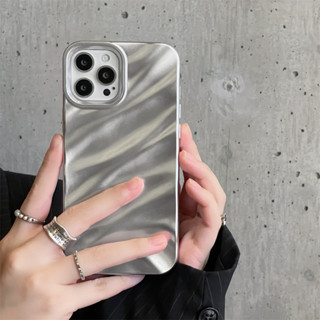 With Lens Film Cute Silk Wave Phone Case For iPhone 14 14Plus 14pro 14promax 11 12 13promax x xr xsmax 7+ 7plus Simple Elegant style Shock-proof soft case Silver Color For Girl