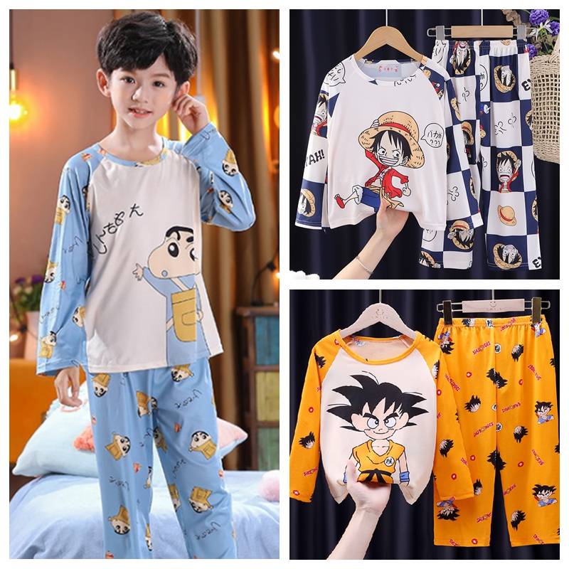 ชุดนอนแขนยาวลําลอง คอกลม ระบายอากาศได้ดี พิมพ์ลายการ์ตูน baju budak lelaki สําหรับเด็ก