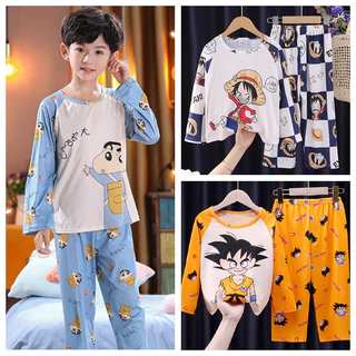 ชุดนอนแขนยาวลําลอง คอกลม ระบายอากาศได้ดี พิมพ์ลายการ์ตูน baju budak lelaki สําหรับเด็ก