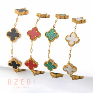 Bzebi กําไลข้อมือ สร้อยข้อมือ ทอง สแตนเลส ใบโคลเวอร์ เครื่องประดับ ผู้หญิง แฟชั่น จริง น่ารัก สร้อยคอ ไม่ลอก 1257b