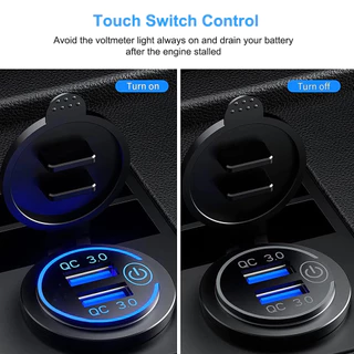 ซ็อกเก็ตชาร์จเร็ว 3.0 Dual USB กันน้ํา 12V 24V QC3.0 USB ABS พร้อมสวิตช์สัมผัส สําหรับรถยนต์