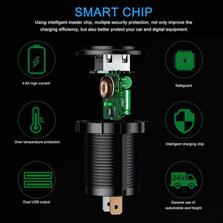ซ็อกเก็ตชาร์จเร็ว 3.0 Dual USB กันน้ํา 12V 24V QC3.0 USB ABS พร้อมสวิตช์สัมผัส สําหรับรถยนต์