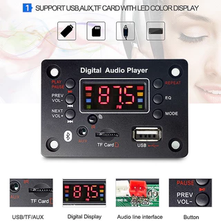 บอร์ดถอดรหัส เครื่องเล่นเพลง Mp3 DC 5V 12V บลูทูธ 5.0 Mp3 WMA WAV APE USB TF วิทยุ FM สําหรับรถยนต์