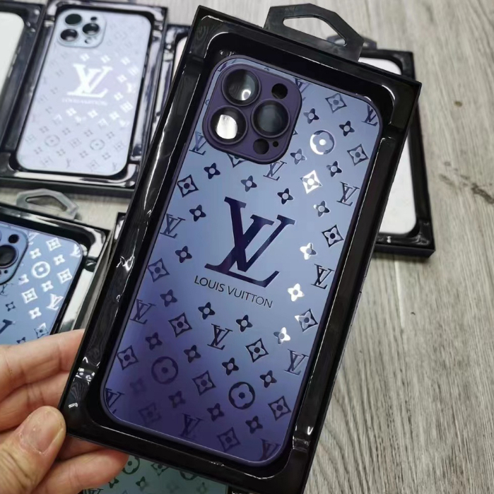 LV เคสโทรศัพท์มือถือแบบแก้ว ผิวด้าน ลาย Louis Vuitton หรูหรา สําหรับ iPhone 11 12 13 14 pro max