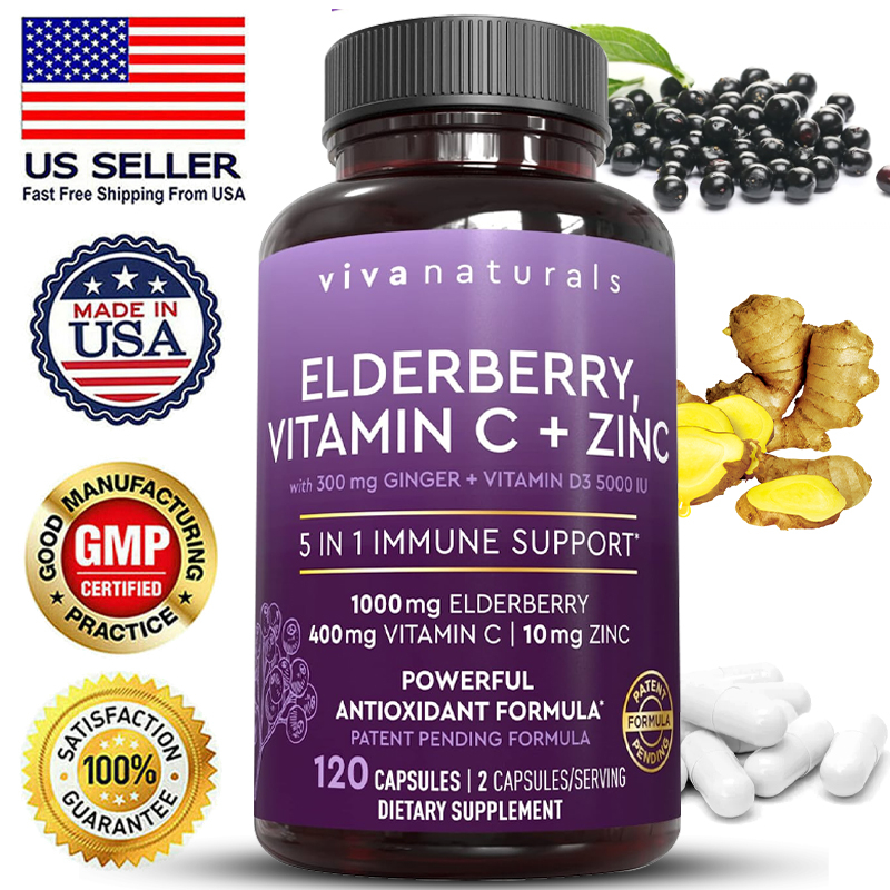 Viva Naturals Elderberry Elderberry พร้อมวิตามินซีสังกะสี - สารต้านอนุมูลอิสระและเสริมภูมิคุ้มกัน