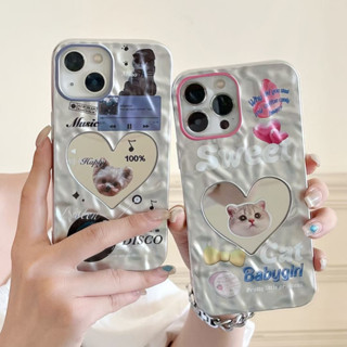 เคสโทรศัพท์มือถือคู่รัก แบบนิ่ม ลายการ์ตูนคิตตี้ มีกระจก สําหรับ Iphone 14 14 Pro 14 Pro Max 11 12 promax 13 Pro Max