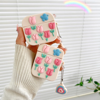 เคสซิลิโคน ลายการ์ตูนดอกทิวลิป 3D สําหรับ AirPods 1&amp;2 3 pro 2