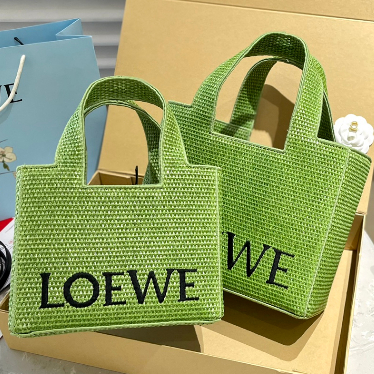 Loewe กระเป๋าช้อปปิ้ง ตะกร้าสาน ทรงโท้ท ปักลายโลโก้ Anagram แฟชั่นฤดูร้อน