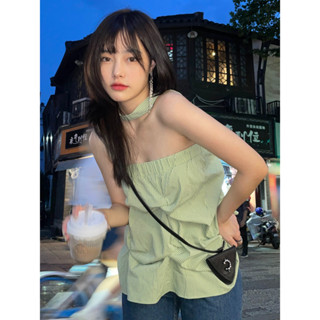 Xiaozhainv ชุดเดรสฤดูร้อน สไตล์สาวหวาน ออกแบบจีบ ลายสก๊อต คล้องคอ เสื้อชั้นในสตรี