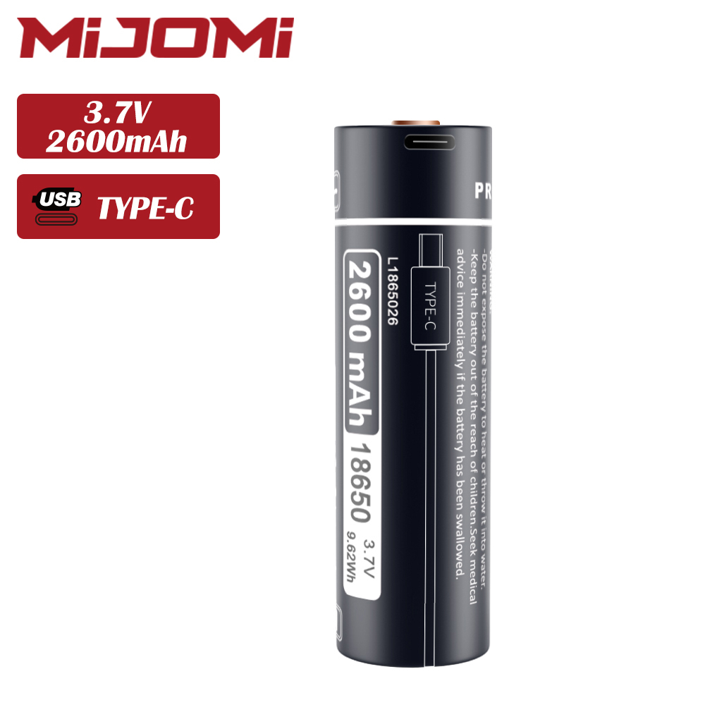 Mijomi 18650 ความจุสูง ba-ttery 2600mAh ใช้กับ Mijomi J81/W80/E8 และ solon, NRB-L2600 ป้องกันการชาร์จประสิทธิภาพสูง Li-ion 18650 (ไม่มีรูหรือ Type-C) Mijomi