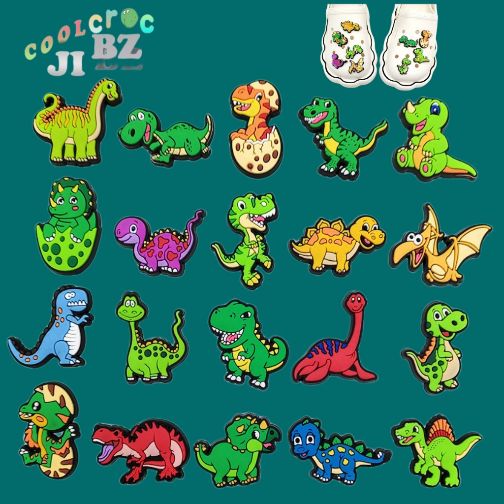 Jibbitz อุปกรณ์เสริมรองเท้า Crocs ลายการ์ตูนไดโนเสาร์น่ารัก เหมาะกับของขวัญ สําหรับตกแต่งสวนเด็ก