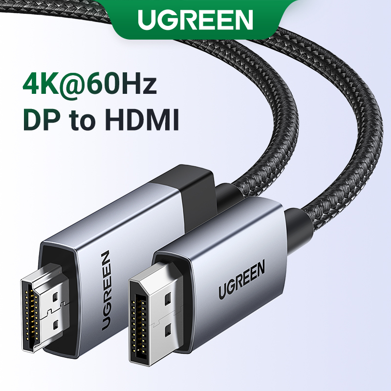 Ugreen สายเคเบิลไนล่อนถัก 4K@60Hz DP เป็น HDMI 3D HDR สําหรับมอนิเตอร์ HDTV โปรเจคเตอร์ แล็ปท็อป เดส