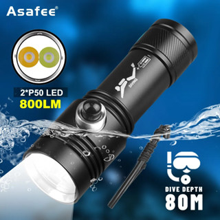 Asafee XHP50 ไฟฉายดําน้ํา 18650 แบตเตอรี่ 26650 80 เมตร สําหรับดําน้ําลึก